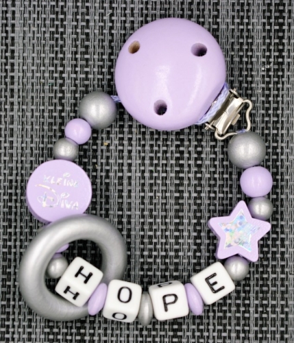 Schnullerkette mit Namen - Glitzer Stern "Hope"